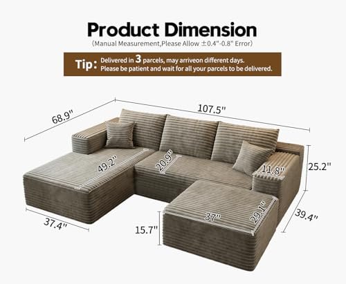 Settab - 107.5" Cloud Modular Sectional Couch with 1 Ottoman